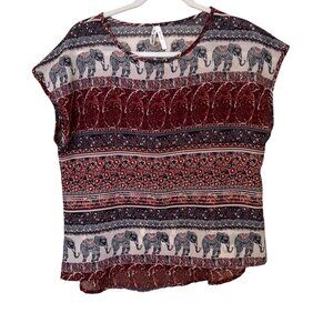 Live 4 Truth Womens Elephant Print Shirt L Novelty  Short Sleeve